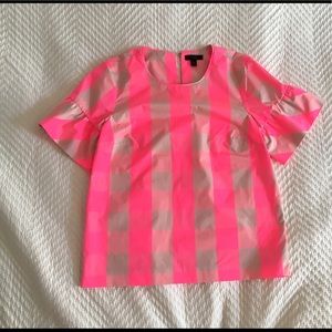 J.Crew Ruffle Sleeve in Neon Buffalo Check Size 4T